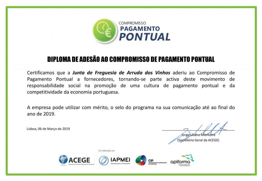 Responsabilidade e Transparência - Junta de Freguesia adere ao «Compromisso de Pagamento Pontual»