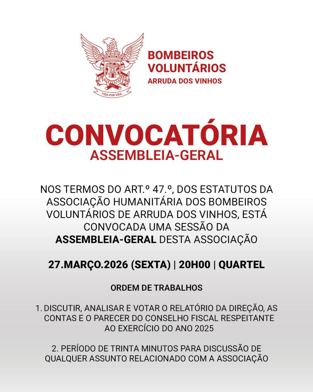 Bombeiros Volunt&aacute;rios de Arruda | Assembleia-Geral